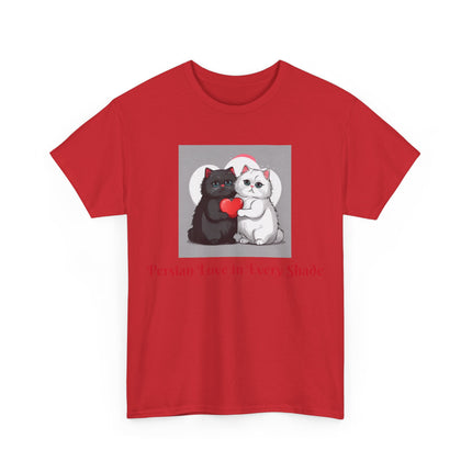 Cat Lover T-Shirt - Two Cute Persian Cats in Love with Red Heart