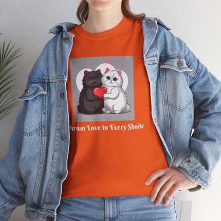 Cat Lover T-Shirt - Two Cute Persian Cats in Love with Red Heart