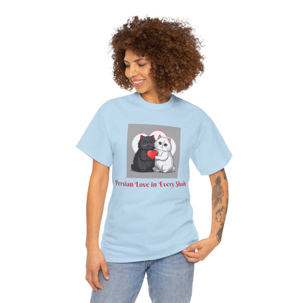 Cat Lover T-Shirt - Two Cute Persian Cats in Love with Red Heart