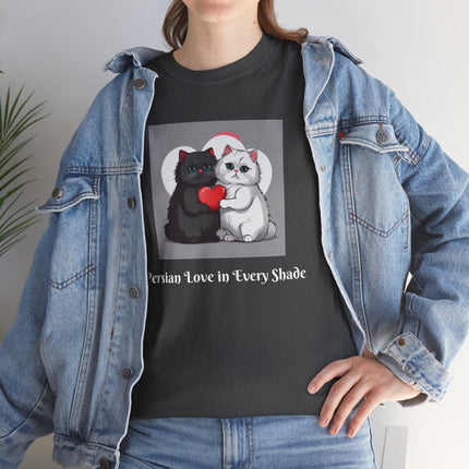 Cat Lover T-Shirt - Two Cute Persian Cats in Love with Red Heart