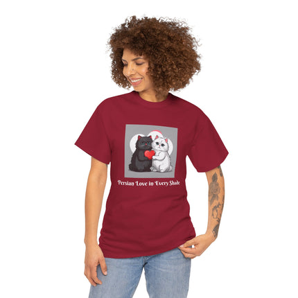 Cat Lover T-Shirt - Two Cute Persian Cats in Love with Red Heart