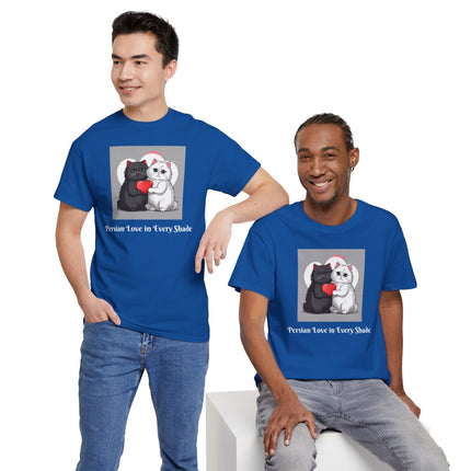 Cat Lover T-Shirt - Two Cute Persian Cats in Love with Red Heart