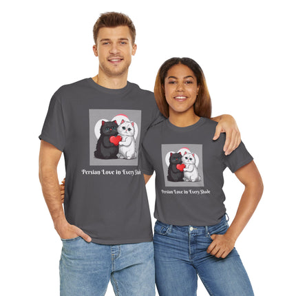 Cat Lover T-Shirt - Two Cute Persian Cats in Love with Red Heart
