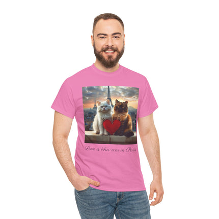 Cat Lover T-Shirt - Two Cute Persian Cats in Love with Red Heart