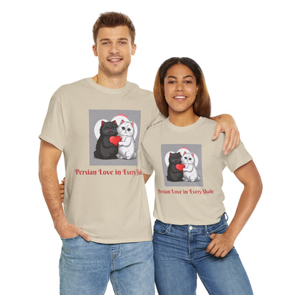 Cat Lover T-Shirt - Two Cute Persian Cats in Love with Red Heart