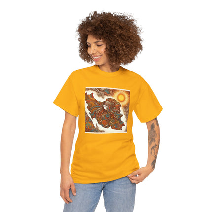 Personalised Persian Unisex T-Shirt – Rising Sun & Long Hair Design | Bohemian Freedom Culture Tee