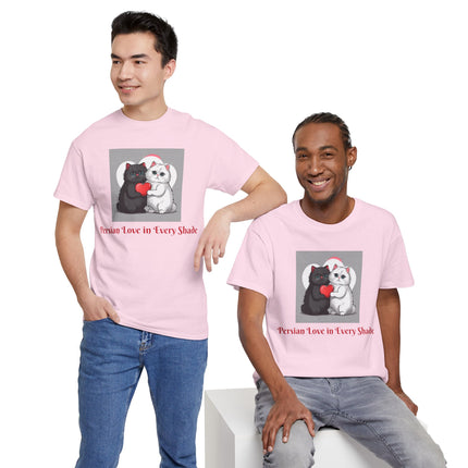 Cat Lover T-Shirt - Two Cute Persian Cats in Love with Red Heart