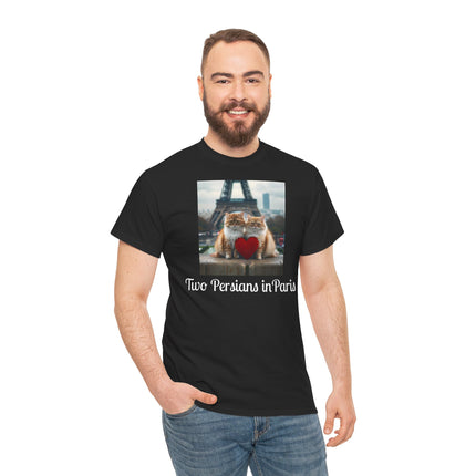 Cat Lover T-Shirt - Two Cute Persian Cats in Love with Red Heart