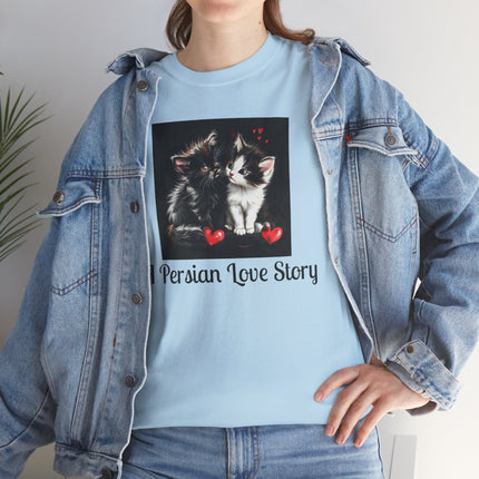 Cat Lover T-Shirt - Two Cute Persian Cats in Love with Red Heart