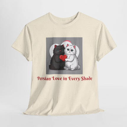 Cat Lover T-Shirt - Two Cute Persian Cats in Love with Red Heart
