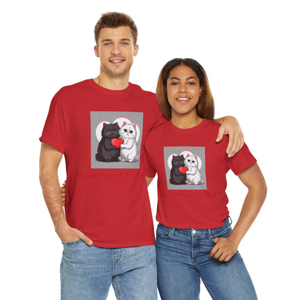 Cat Lover T-Shirt - Two Cute Persian Cats in Love with Red Heart
