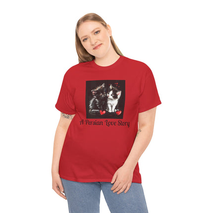 Cat Lover T-Shirt - Two Cute Persian Cats in Love with Red Heart