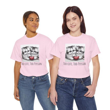 Cat Lover T-Shirt - Two Cute Persian Cats in Love with Red Heart