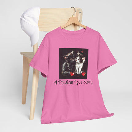 Cat Lover T-Shirt - Two Cute Persian Cats in Love with Red Heart