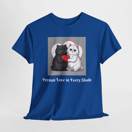 Cat Lover T-Shirt - Two Cute Persian Cats in Love with Red Heart