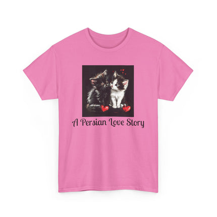 Cat Lover T-Shirt - Two Cute Persian Cats in Love with Red Heart
