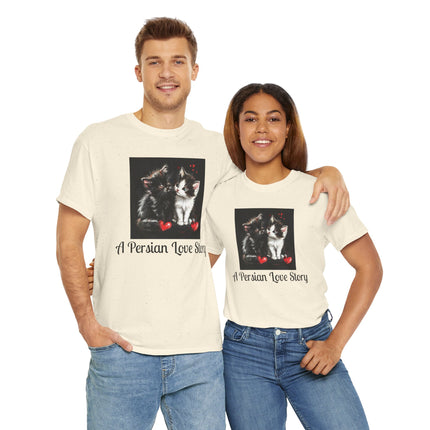Cat Lover T-Shirt - Two Cute Persian Cats in Love with Red Heart