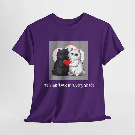 Cat Lover T-Shirt - Two Cute Persian Cats in Love with Red Heart