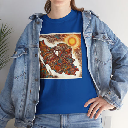 Personalised Persian Unisex T-Shirt – Rising Sun & Long Hair Design | Bohemian Freedom Culture Tee