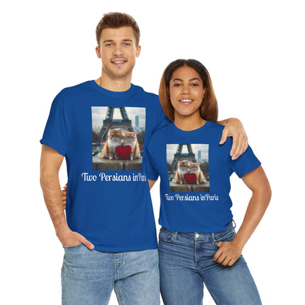 Cat Lover T-Shirt - Two Cute Persian Cats in Love with Red Heart