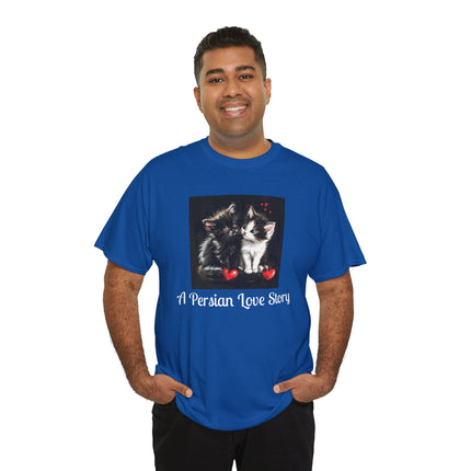 Cat Lover T-Shirt - Two Cute Persian Cats in Love with Red Heart