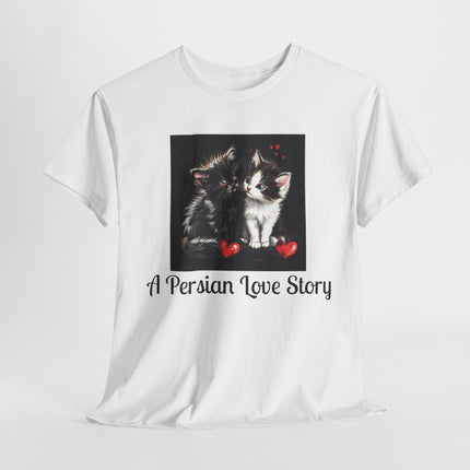 Cat Lover T-Shirt - Two Cute Persian Cats in Love with Red Heart