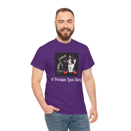 Cat Lover T-Shirt - Two Cute Persian Cats in Love with Red Heart