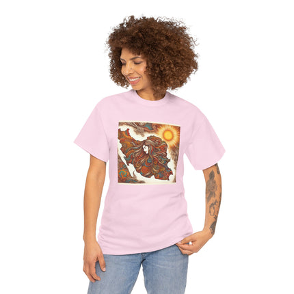 Personalised Persian Unisex T-Shirt – Rising Sun & Long Hair Design | Bohemian Freedom Culture Tee