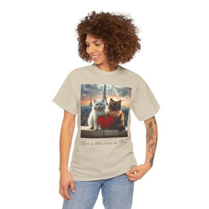 Cat Lover T-Shirt - Two Cute Persian Cats in Love with Red Heart