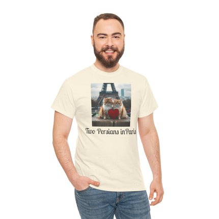 Cat Lover T-Shirt - Two Cute Persian Cats in Love with Red Heart