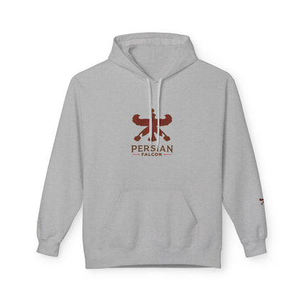 Personalised Casual Unisex Fleece Hoodie with Bold Graphic Print. Classic Persian Shahbaz Falcon Design. Triple Print.