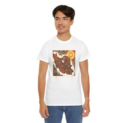 Personalised Persian Unisex T-Shirt – Rising Sun & Long Hair Design | Bohemian Freedom Culture Tee