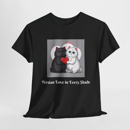 Cat Lover T-Shirt - Two Cute Persian Cats in Love with Red Heart