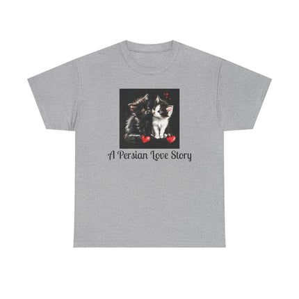 Cat Lover T-Shirt - Two Cute Persian Cats in Love with Red Heart
