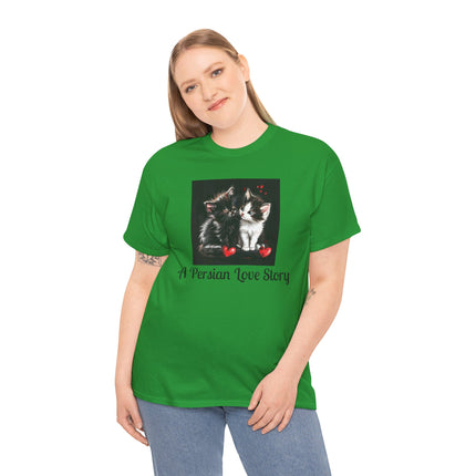 Cat Lover T-Shirt - Two Cute Persian Cats in Love with Red Heart