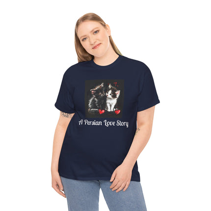 Cat Lover T-Shirt - Two Cute Persian Cats in Love with Red Heart