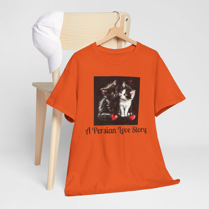 Cat Lover T-Shirt - Two Cute Persian Cats in Love with Red Heart
