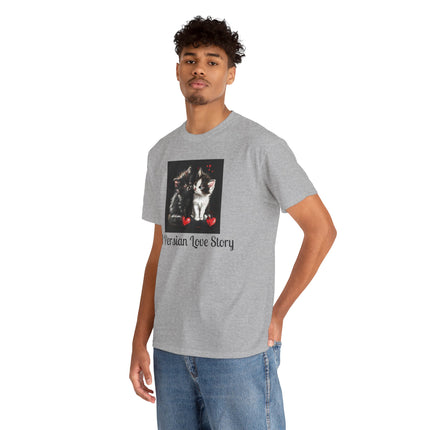 Cat Lover T-Shirt - Two Cute Persian Cats in Love with Red Heart
