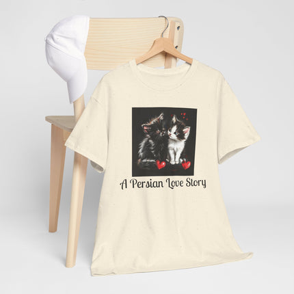 Cat Lover T-Shirt - Two Cute Persian Cats in Love with Red Heart