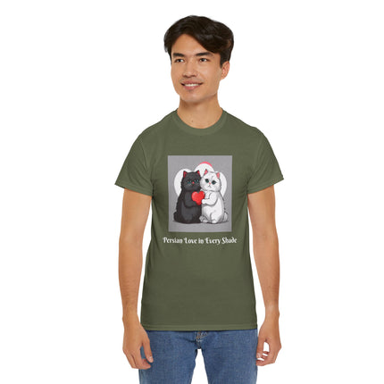 Cat Lover T-Shirt - Two Cute Persian Cats in Love with Red Heart