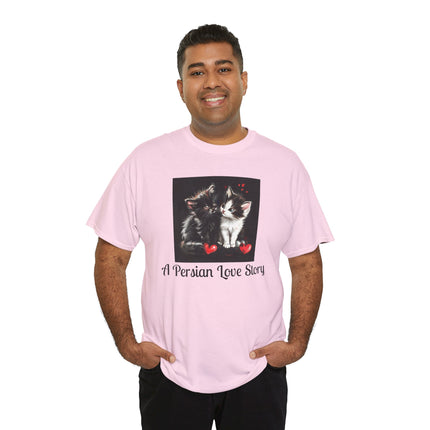 Cat Lover T-Shirt - Two Cute Persian Cats in Love with Red Heart