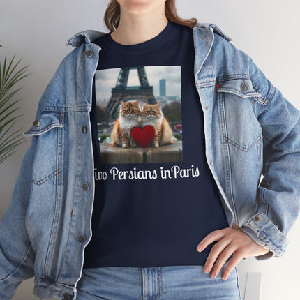 Cat Lover T-Shirt - Two Cute Persian Cats in Love with Red Heart
