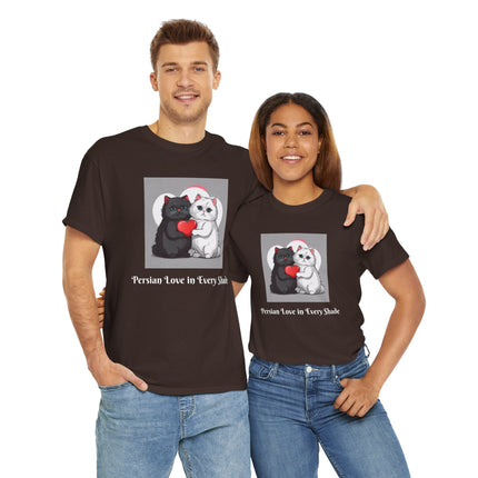 Cat Lover T-Shirt - Two Cute Persian Cats in Love with Red Heart