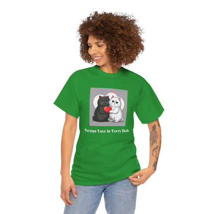 Cat Lover T-Shirt - Two Cute Persian Cats in Love with Red Heart