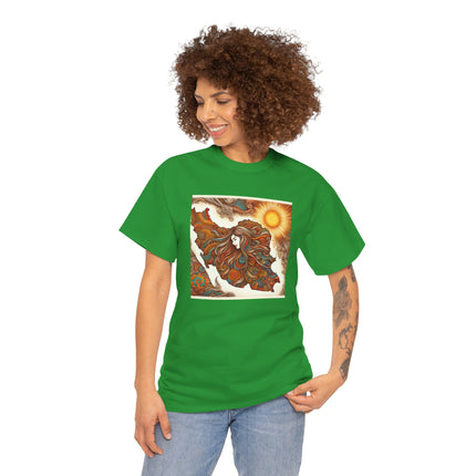 Personalised Persian Unisex T-Shirt – Rising Sun & Long Hair Design | Bohemian Freedom Culture Tee
