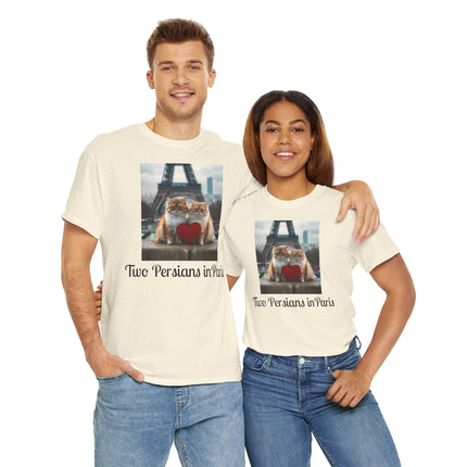Cat Lover T-Shirt - Two Cute Persian Cats in Love with Red Heart