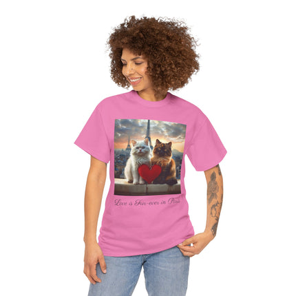 Cat Lover T-Shirt - Two Cute Persian Cats in Love with Red Heart