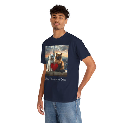Cat Lover T-Shirt - Two Cute Persian Cats in Love with Red Heart
