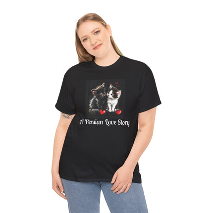 Cat Lover T-Shirt - Two Cute Persian Cats in Love with Red Heart