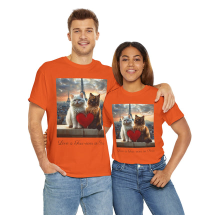 Cat Lover T-Shirt - Two Cute Persian Cats in Love with Red Heart